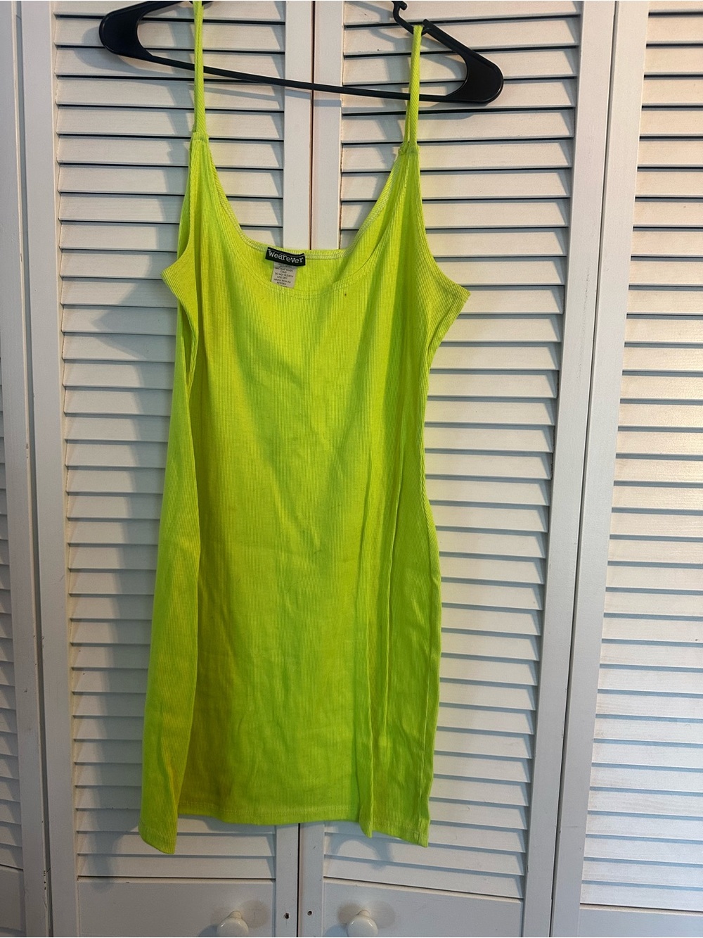Rainbow Neon Lime Slip Dress with Spaghetti Straps